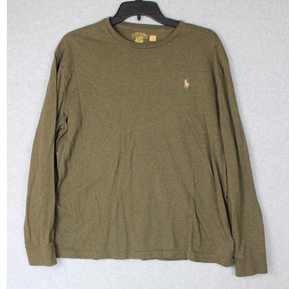 Polo Ralph Lauren Heather Green Classic Crew‎ Neck Long Sleeve Shirt Mens Medium